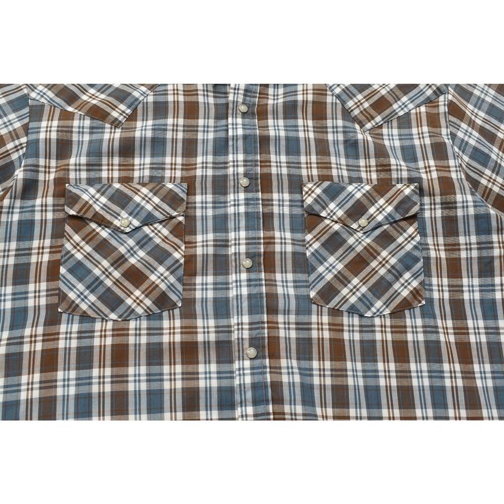 Western Frontier Men's Brown Blue Plaid Snap Button Shirt Short Sleeve Size L - Picture 6 of 8
